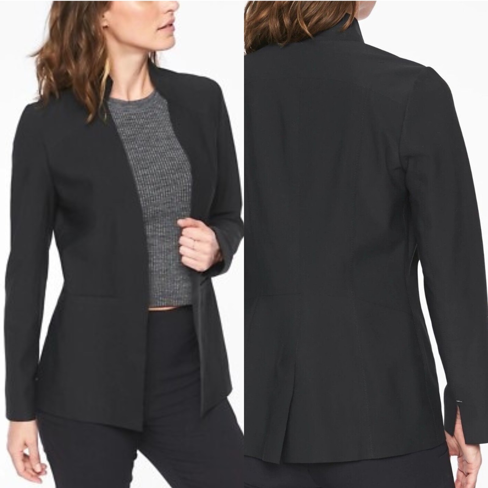 Athleta Cosmic Blazer | Black Open Front Travel Jacket, Stretch Womens Size 2